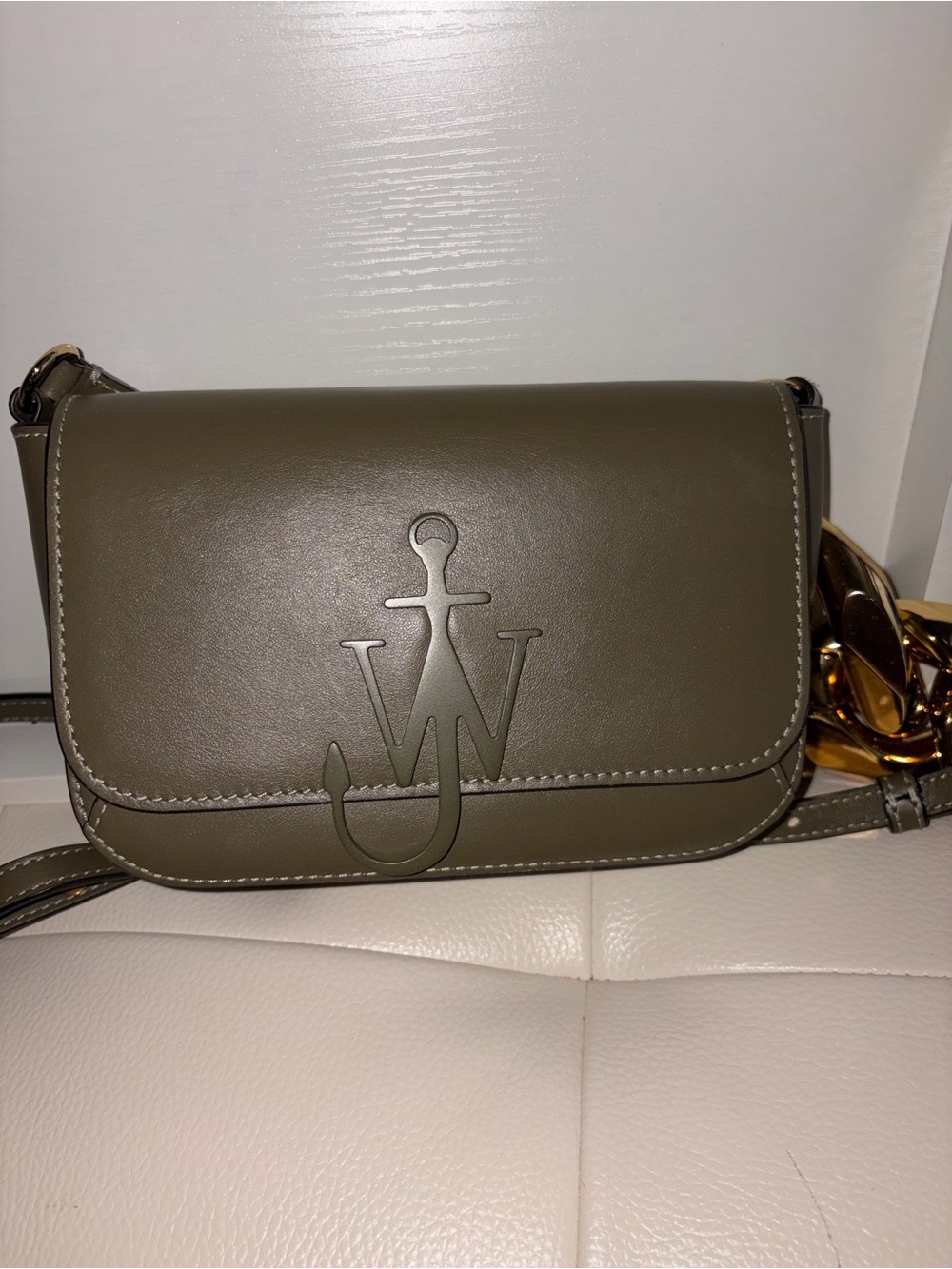 JW ANDERSON Olive Green Leather Anchor Logo Crossbody